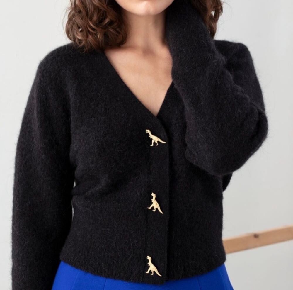 & Other Stories Paris Atelier Mohair Wool Cardigan S Black Gold Dinosaur Buttons